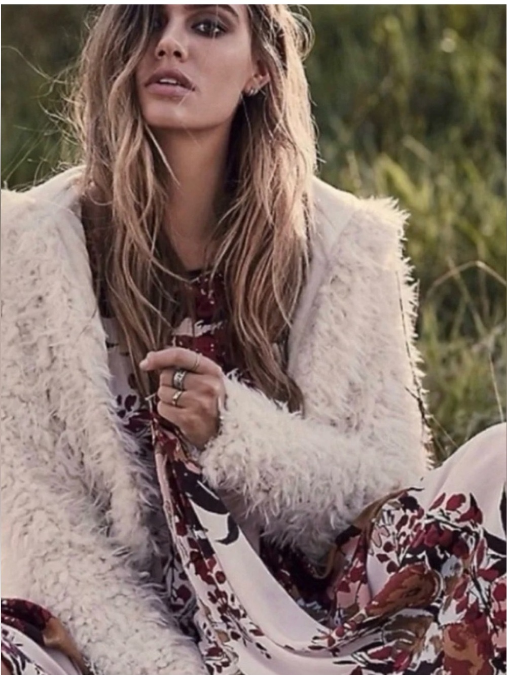 Free People Shaggy Faux Fur Jacket Hooded Ivory Cream Boho Bohemian Medium M